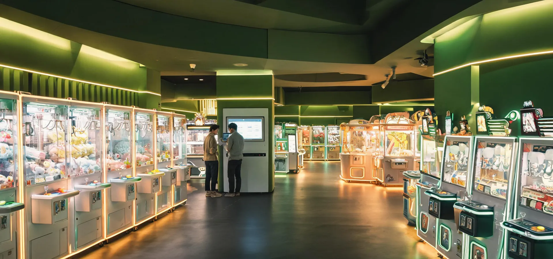 Busy modern family entertainment center arcade floor